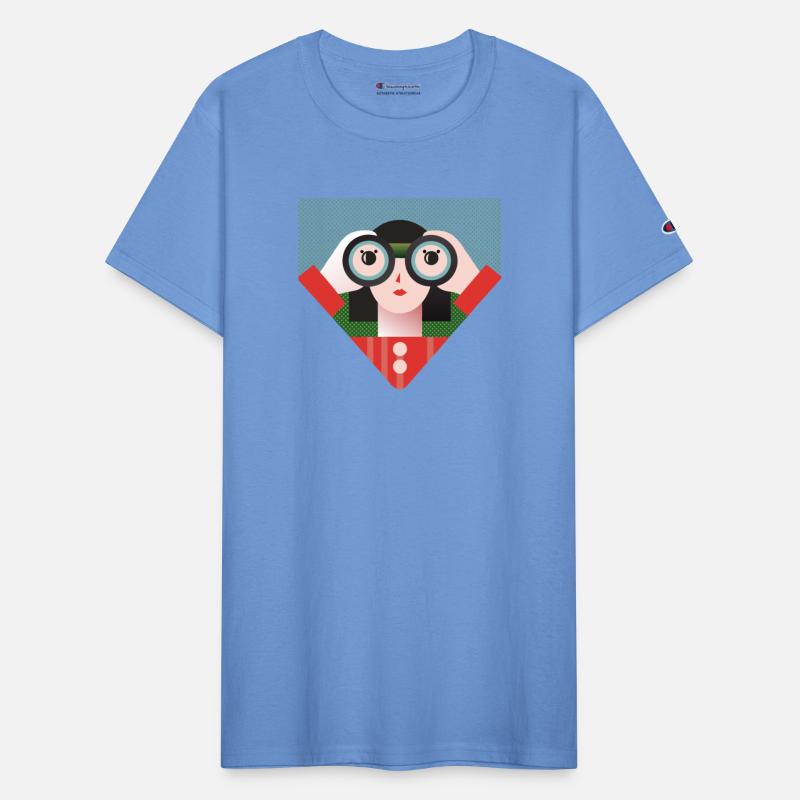 a designer with binoculars is looking for a client