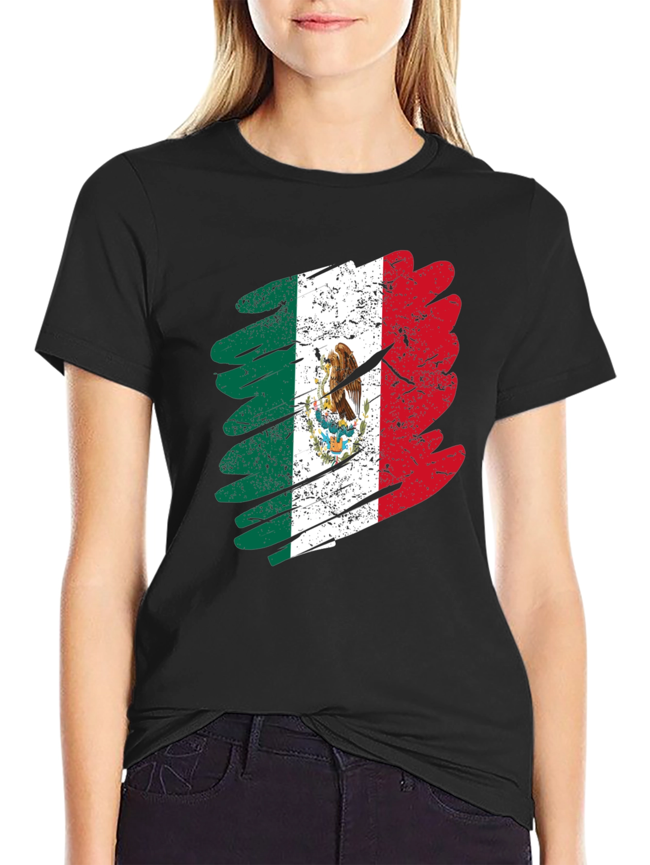 Distressed Mexico Flag Graphic T-Shirt