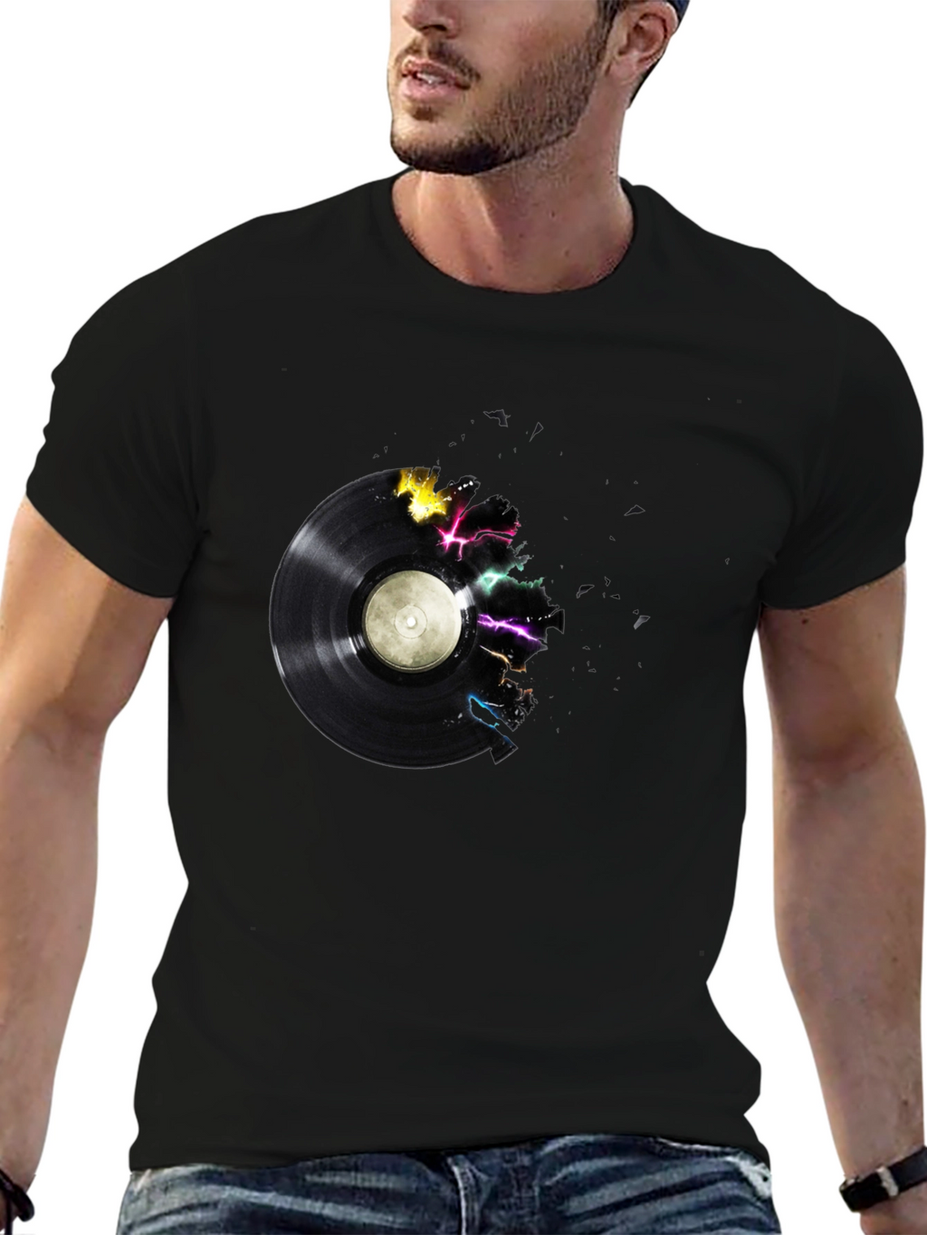 Vinyl Record Graphic Tee - Black