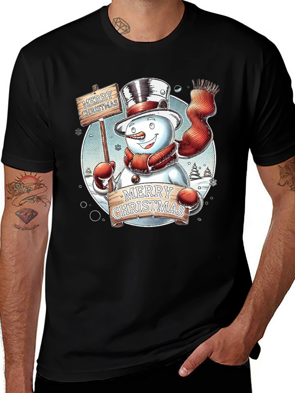 Festive Snowman Merry Christmas Graphic Tee