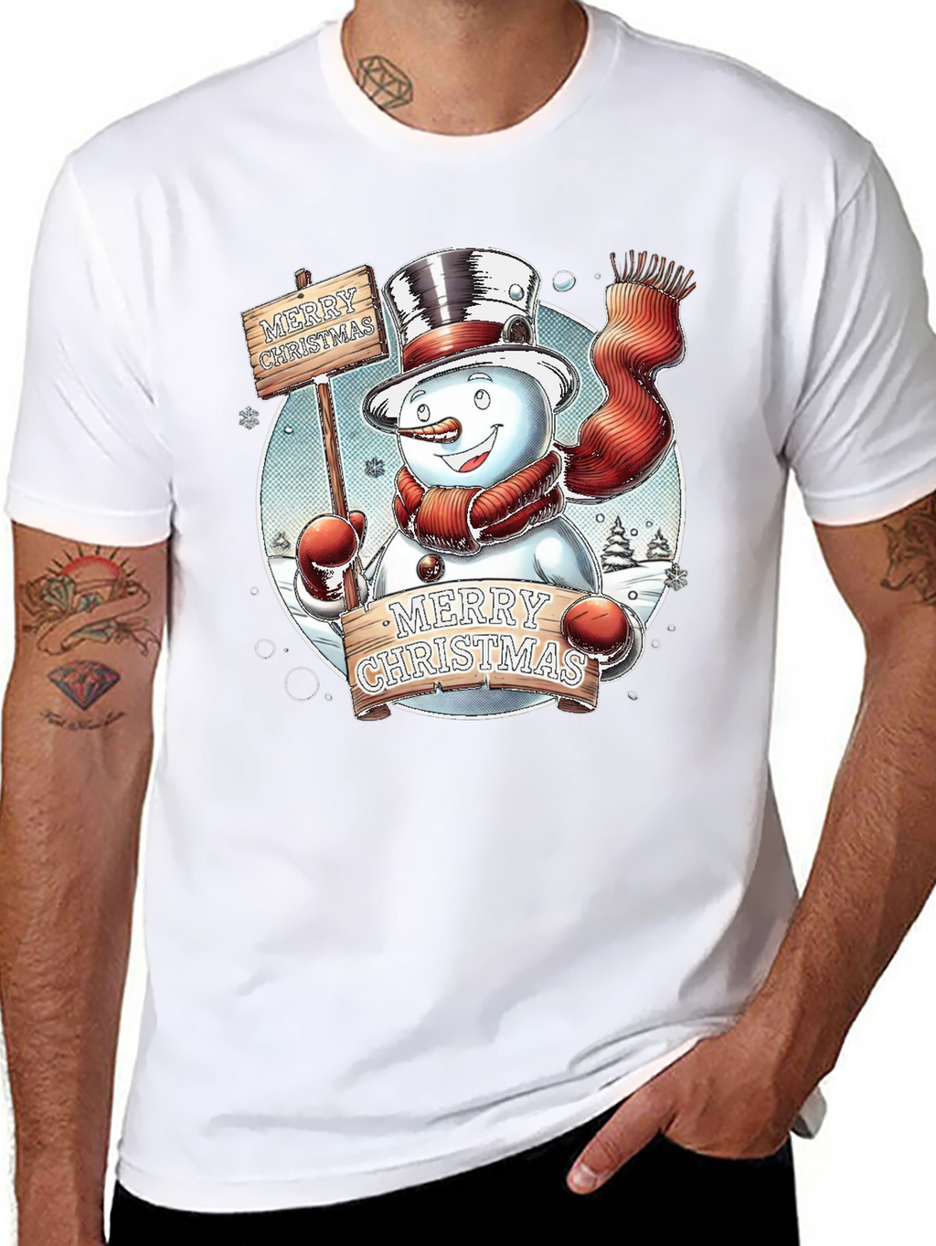 Festive Snowman Merry Christmas Graphic Tee