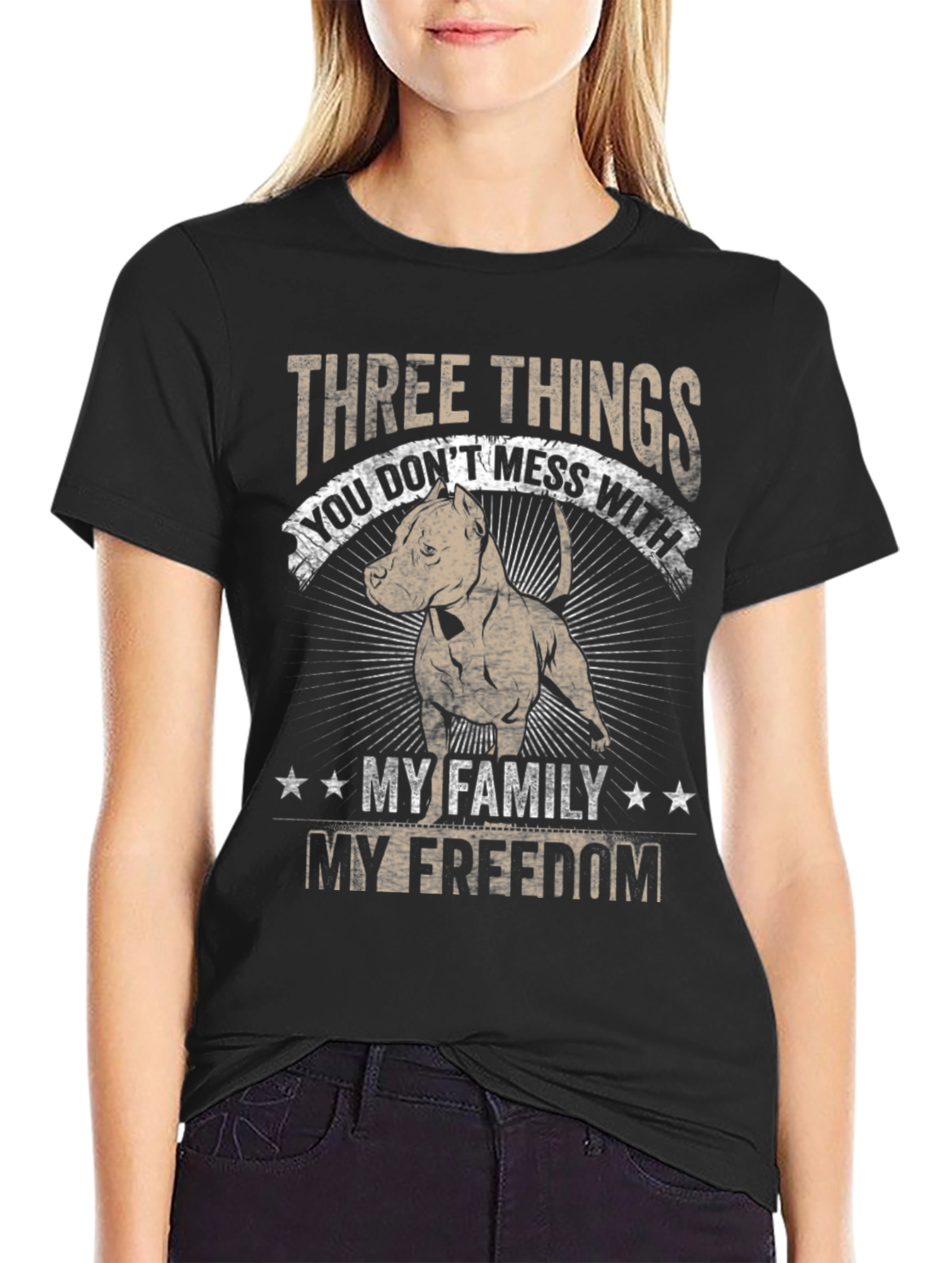 Three Things Pitbull Graphic T-Shirt