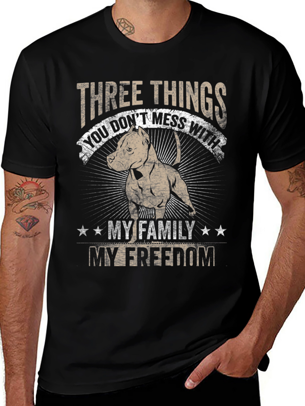 Three Things Pitbull Graphic T-Shirt