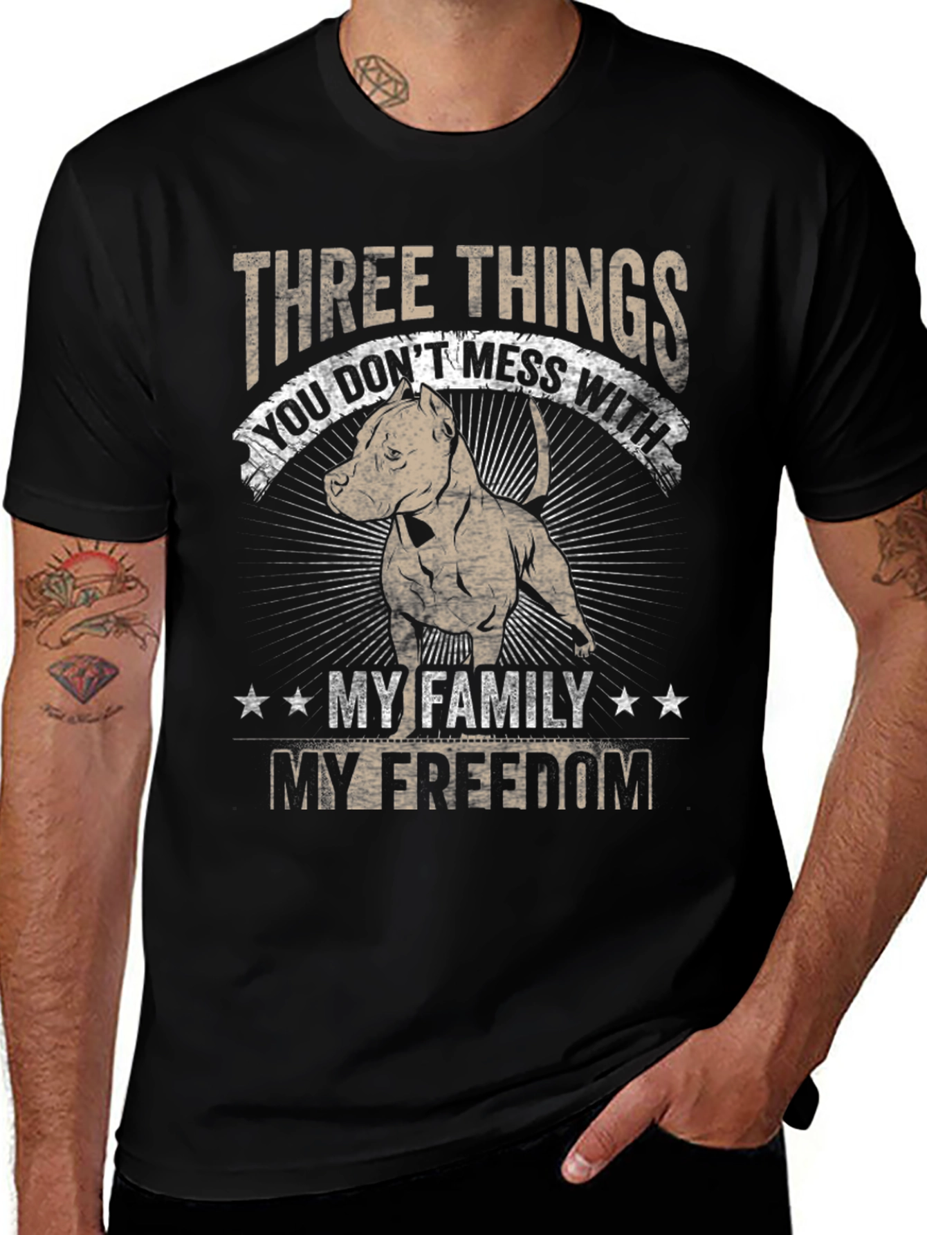 Three Things Pitbull Graphic T-Shirt