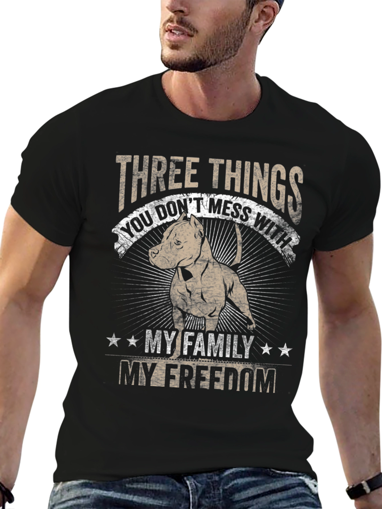 Three Things Pitbull Graphic T-Shirt