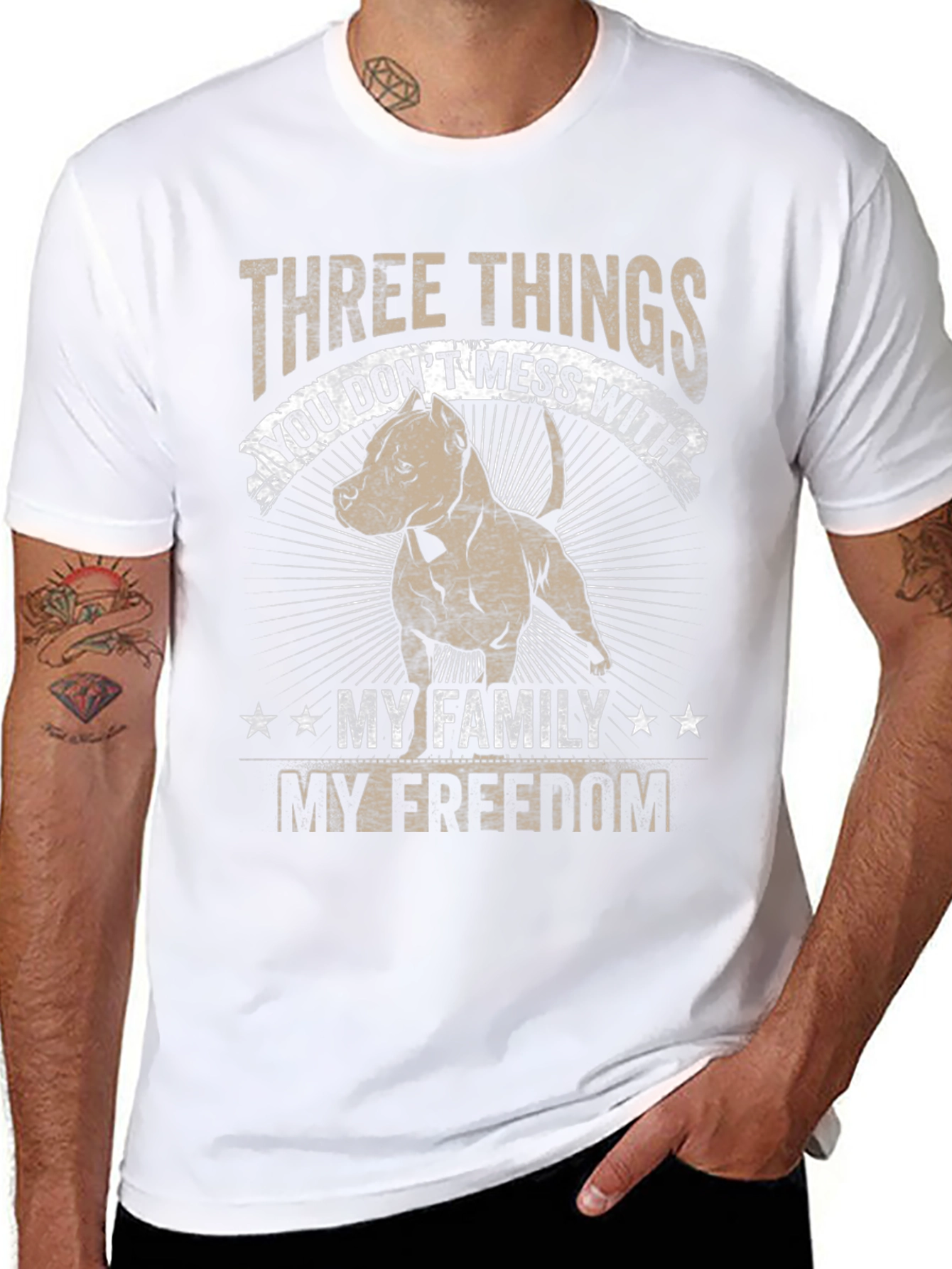 Three Things Pitbull Graphic T-Shirt