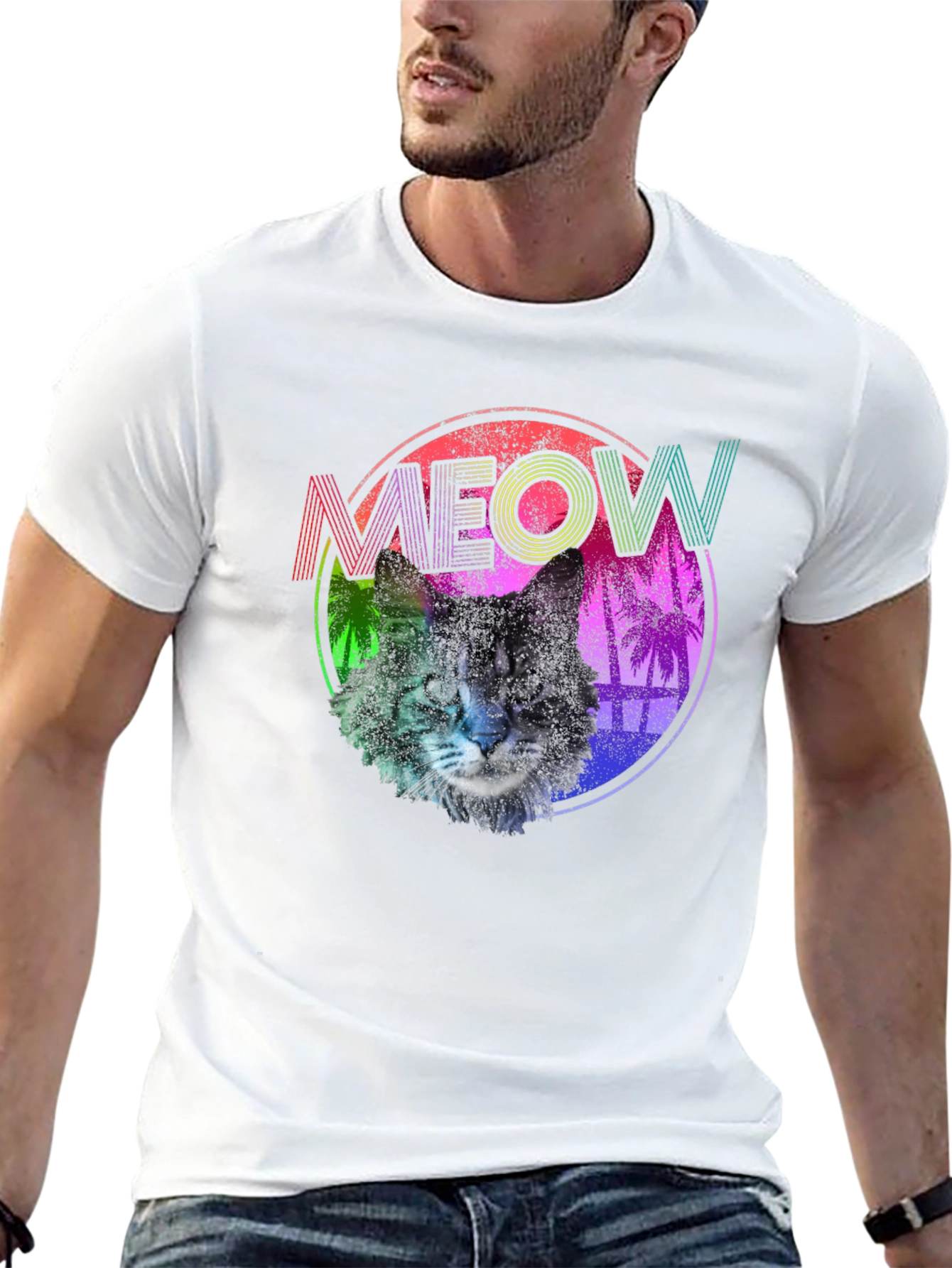 Meow Cat Graphic Print T-Shirt