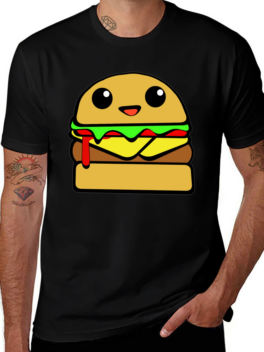 Cartoon Burger Graphic Tee - Unisex Casual T-Shirt