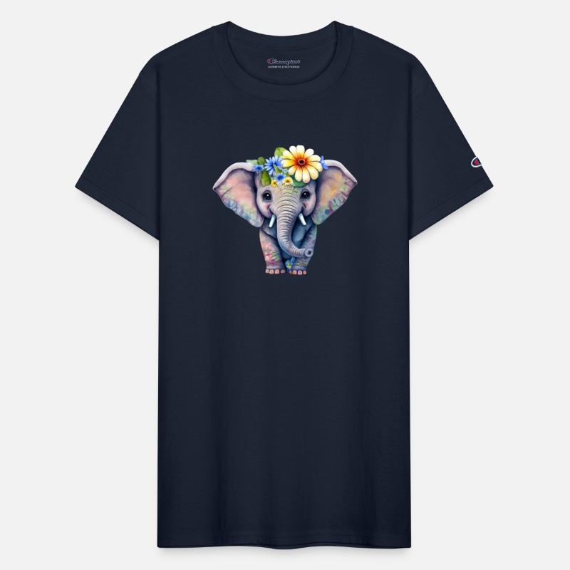 Baby elephant and flowers.