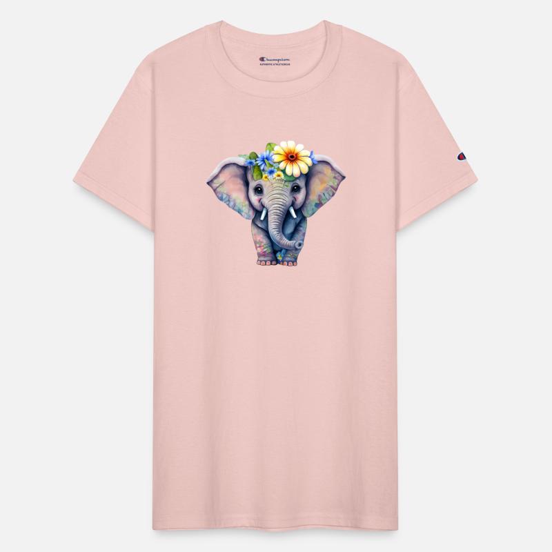 Baby elephant and flowers.