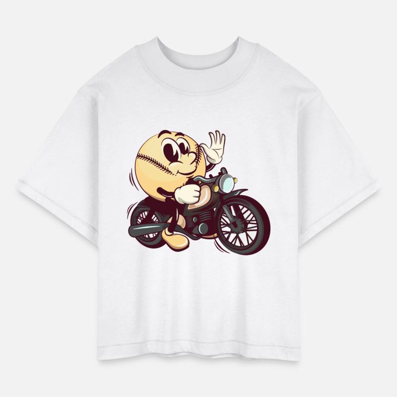 baseball cartoon riding a big motorcycle