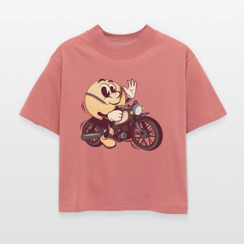 baseball cartoon riding a big motorcycle