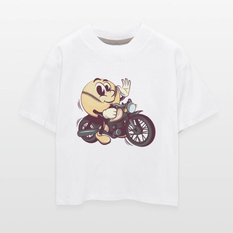 baseball cartoon riding a big motorcycle