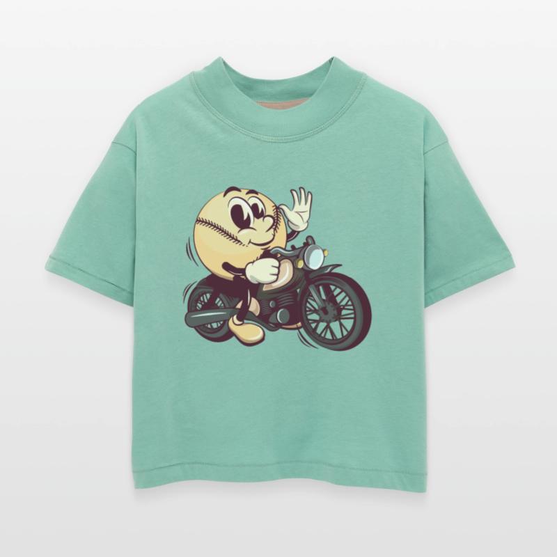 baseball cartoon riding a big motorcycle
