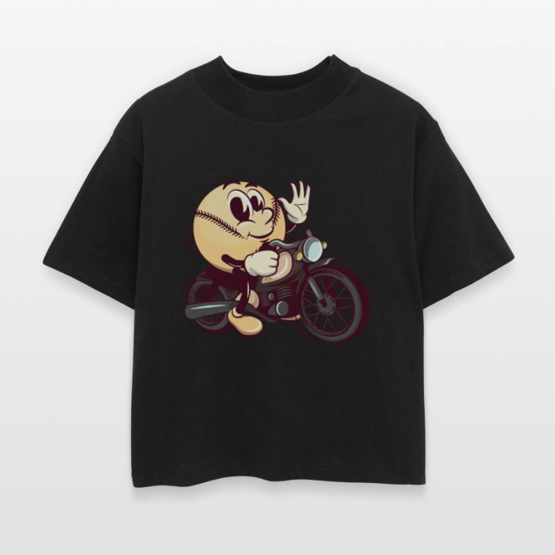 baseball cartoon riding a big motorcycle