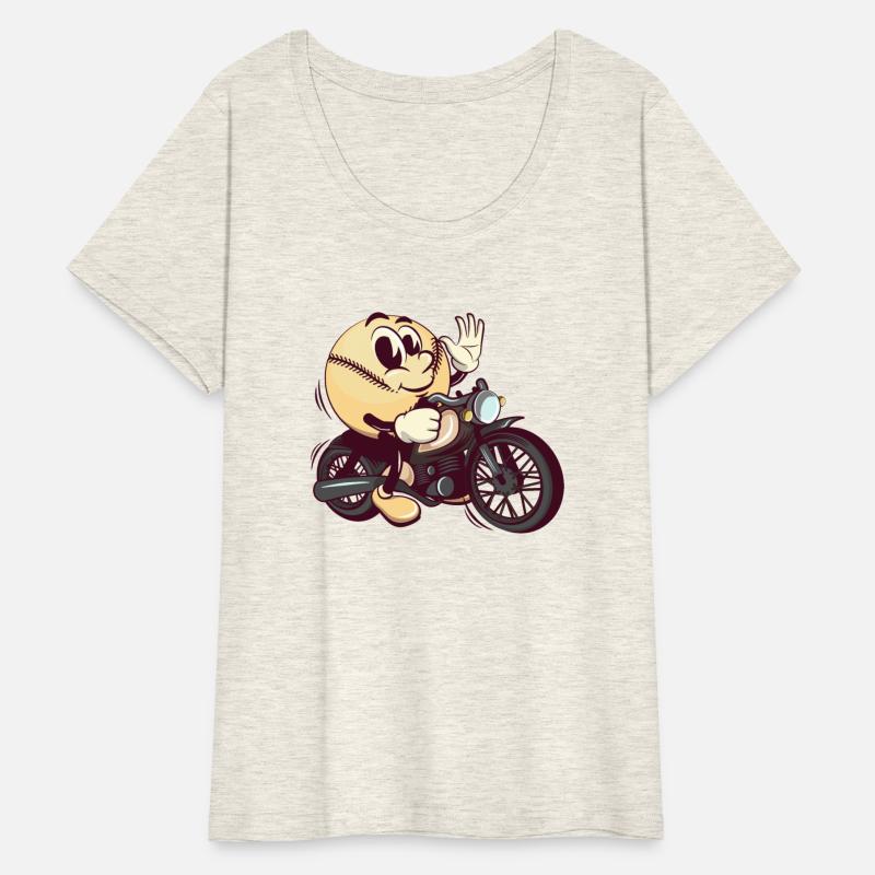 baseball cartoon riding a big motorcycle