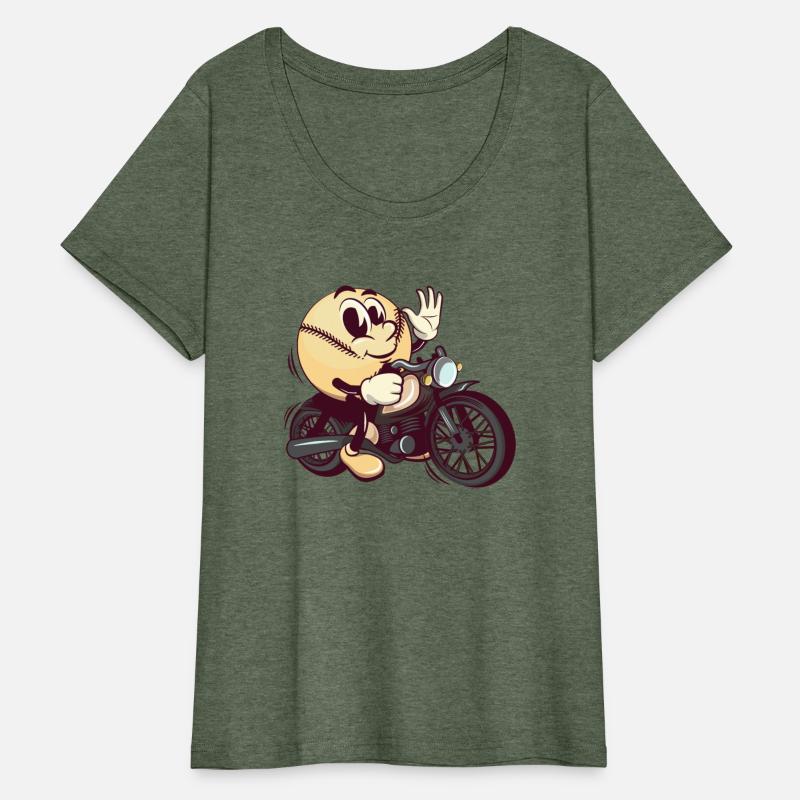 baseball cartoon riding a big motorcycle