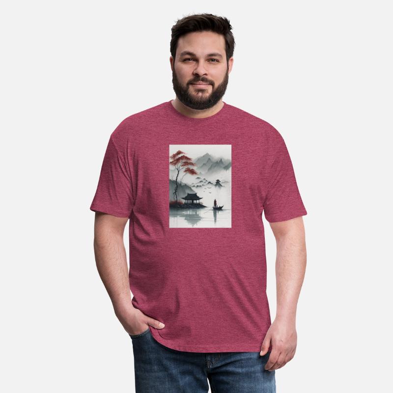 beautiful chinese ink painting man on the boat