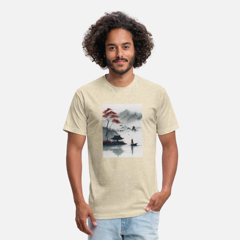 beautiful chinese ink painting man on the boat