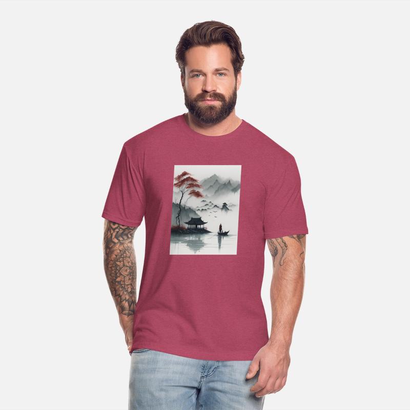 beautiful chinese ink painting man on the boat