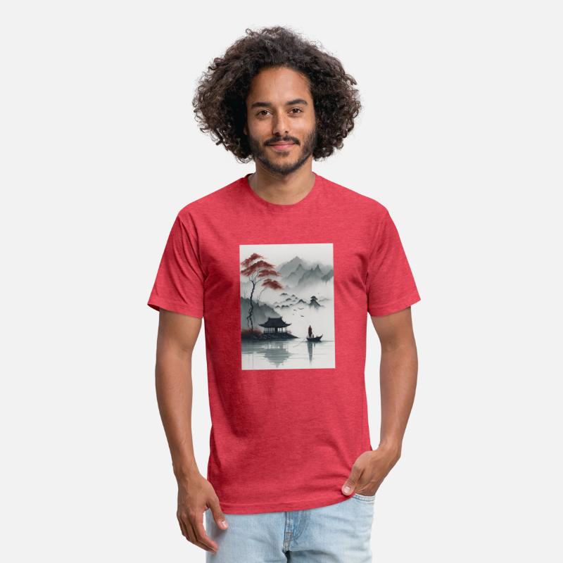 beautiful chinese ink painting man on the boat