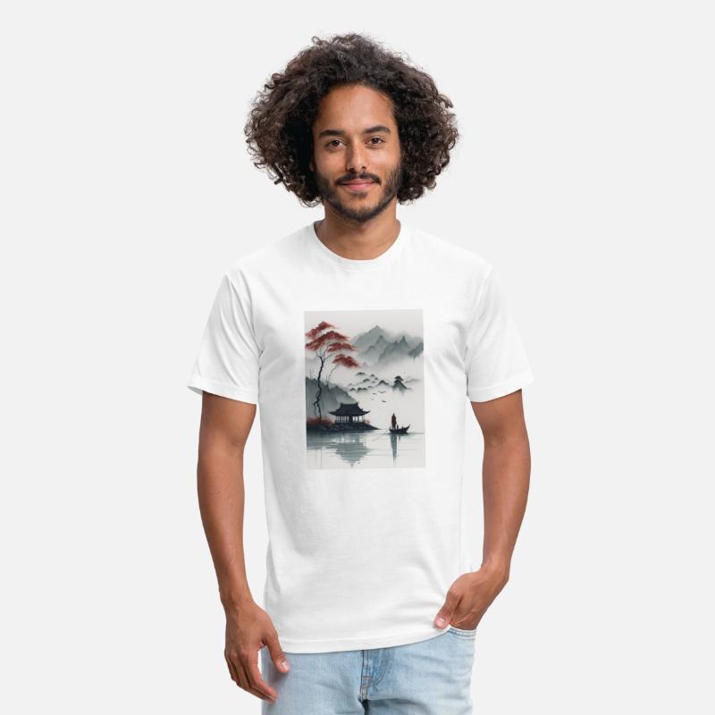 beautiful chinese ink painting man on the boat