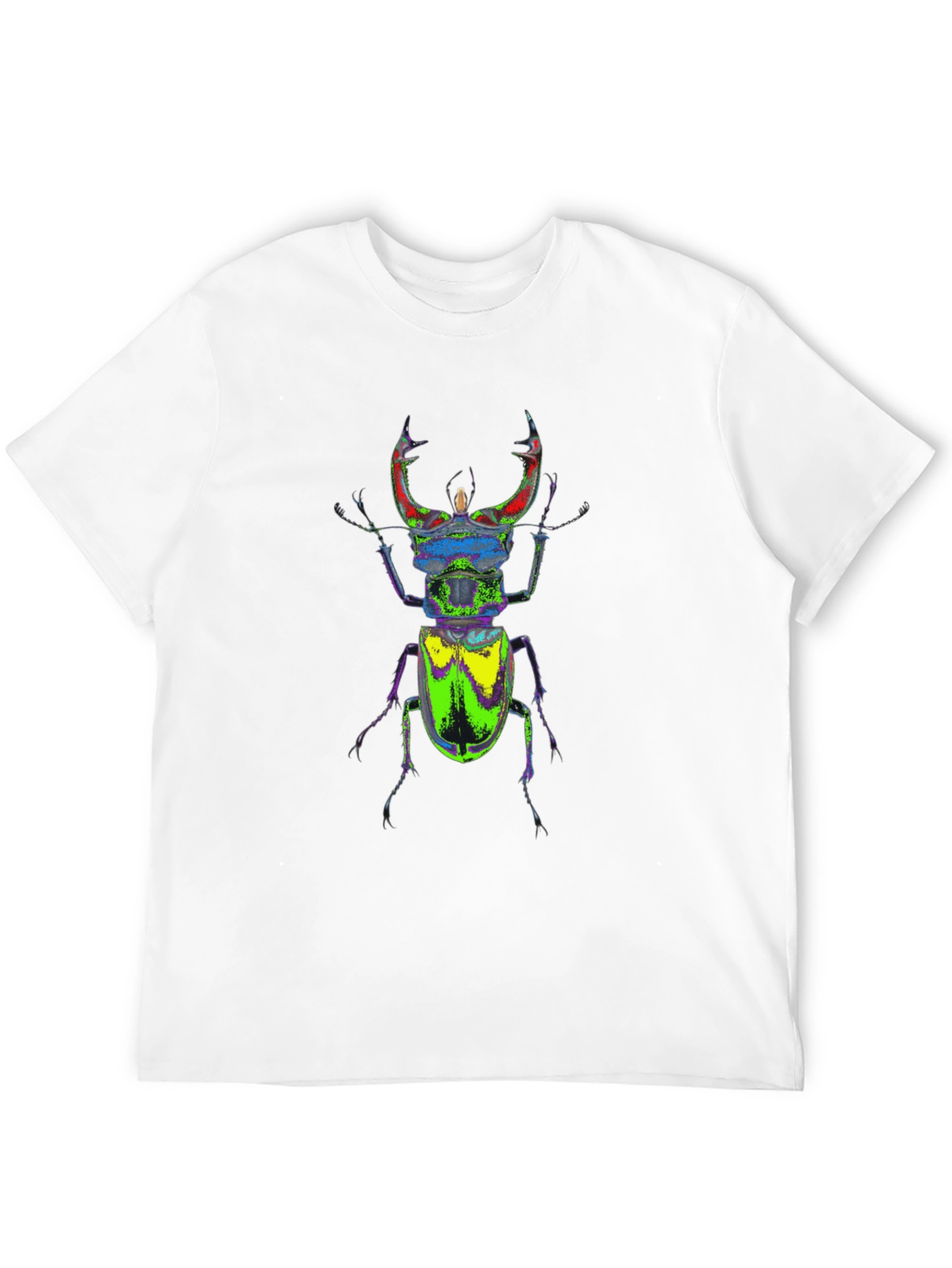 Colorful Stag Beetle Graphic Tee - Black