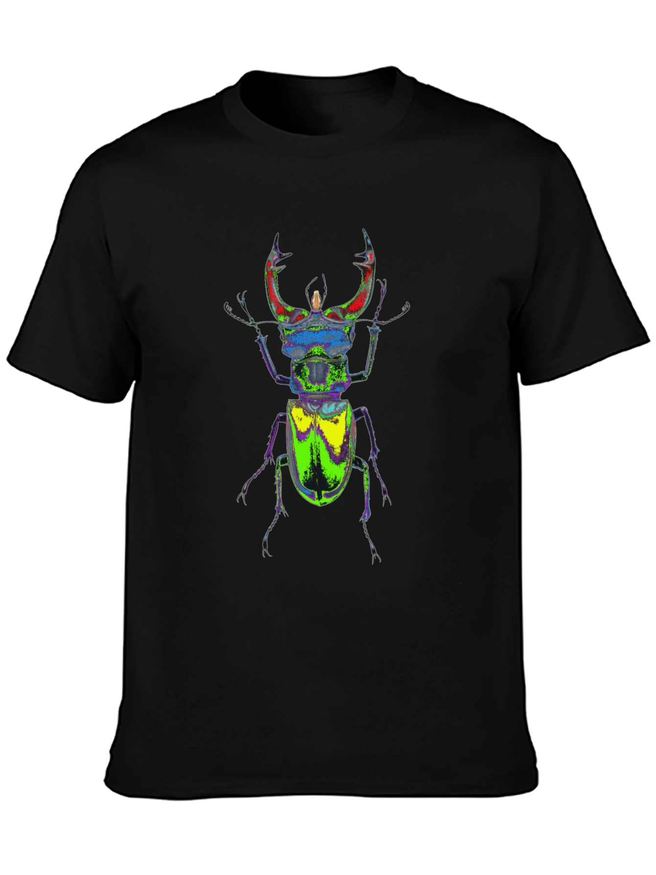 Colorful Stag Beetle Graphic Tee - Black