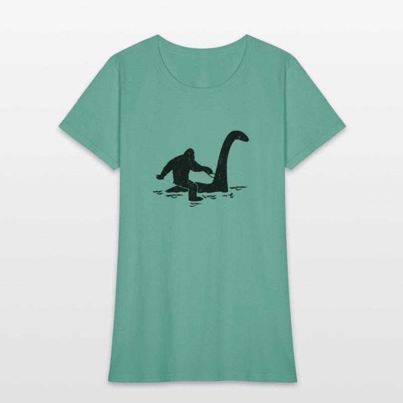 Bigfoot Riding Loch Ness Monster Funny Folklore