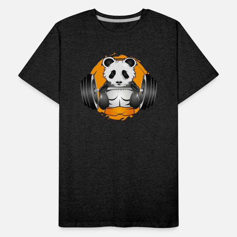 Bodybuilder panda bear with barbell in the gym