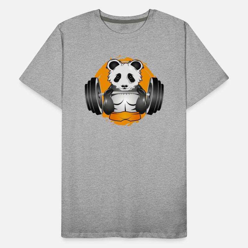 Bodybuilder panda bear with barbell in the gym