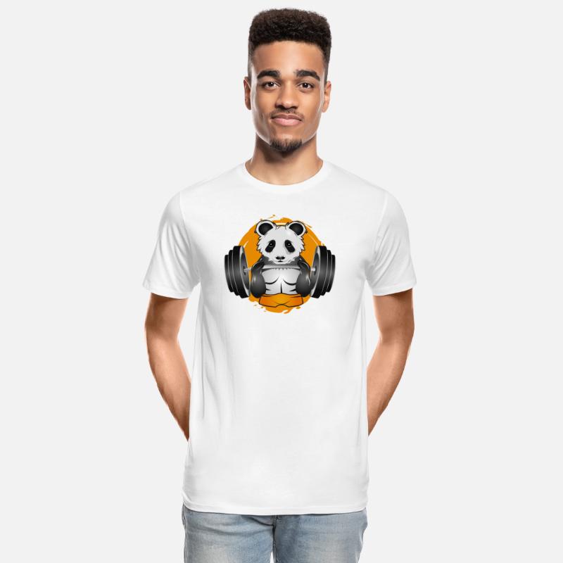 Bodybuilder panda bear with barbell in the gym