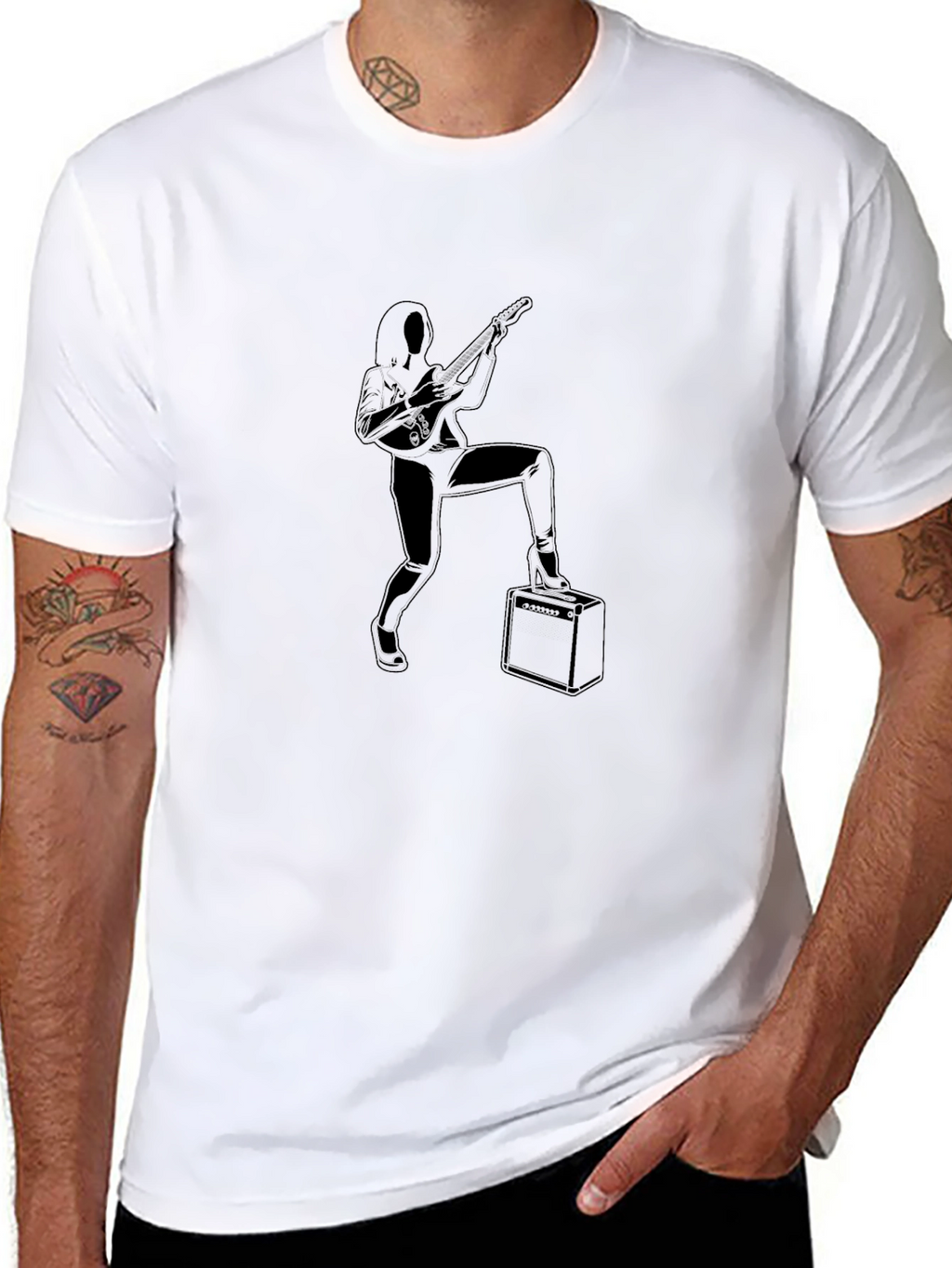 Rock On! Black T-Shirt with Guitarist Graphic