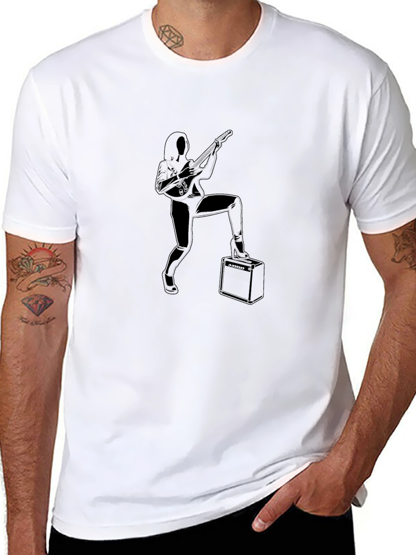 Rock On! Black T-Shirt with Guitarist Graphic