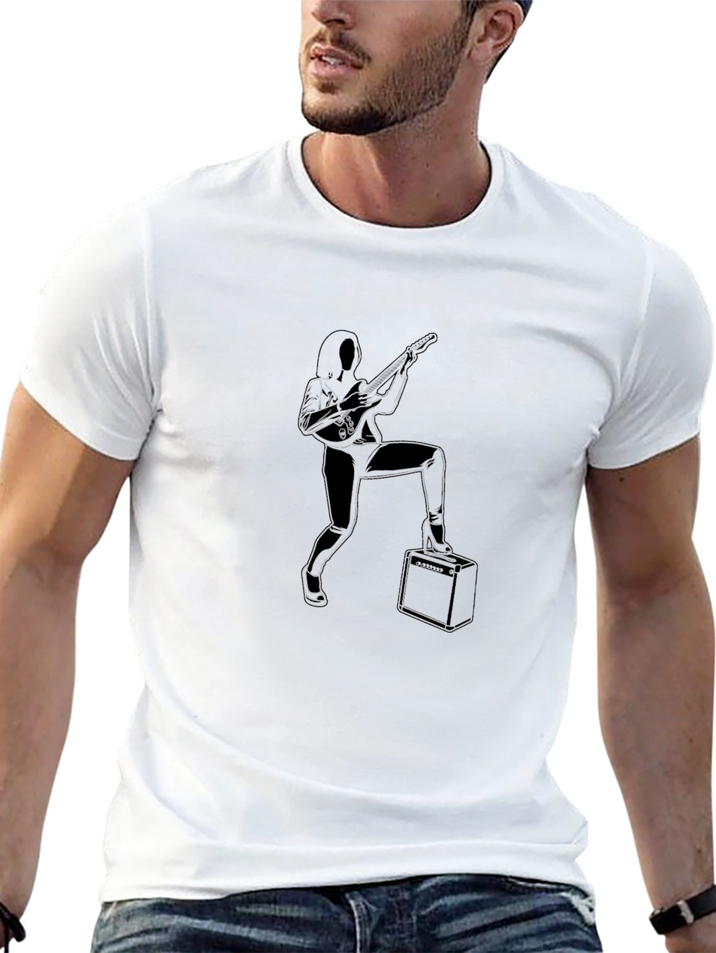 Rock On! Black T-Shirt with Guitarist Graphic