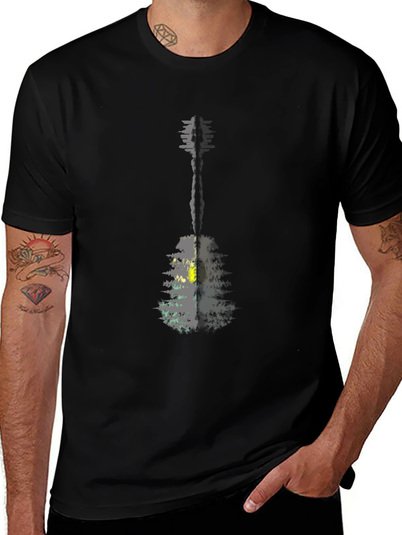 Guitar Nature T-Shirt - Mens Black Graphic Tee