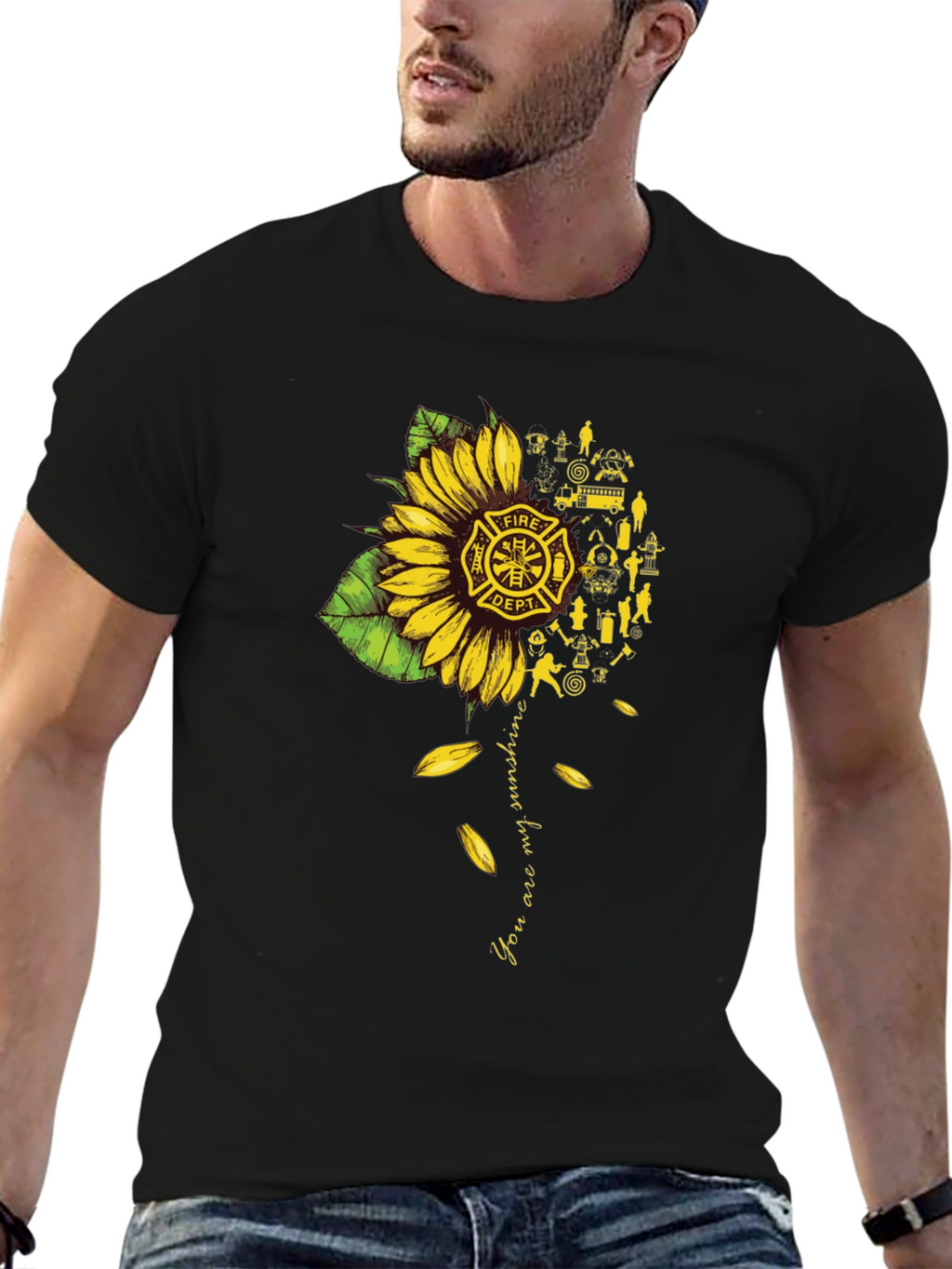 Firefighter Sunflower Graphic Tee - You are my Sunshine