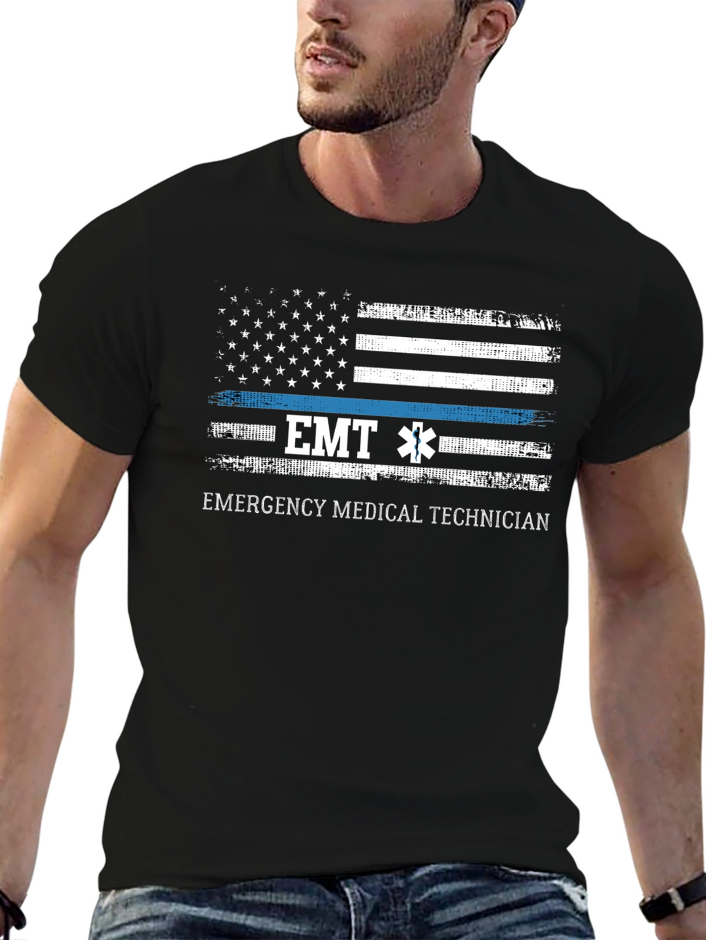 EMT Emergency Medical Technician American Flag T-Shirt