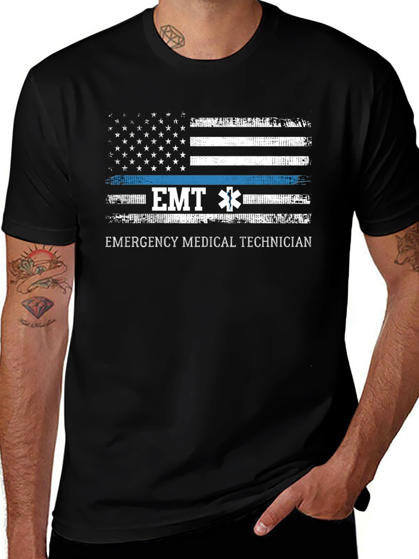 EMT Emergency Medical Technician American Flag T-Shirt