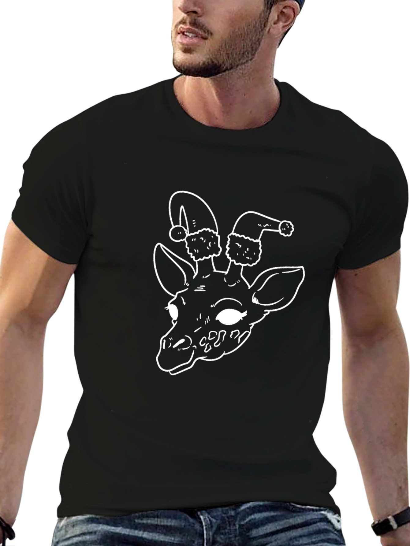 Giraffe in Santa Hats Graphic Tee - Black