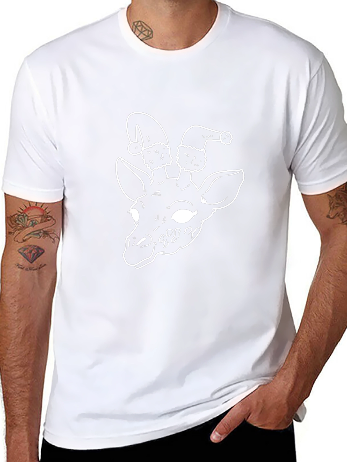 Giraffe in Santa Hats Graphic Tee - Black