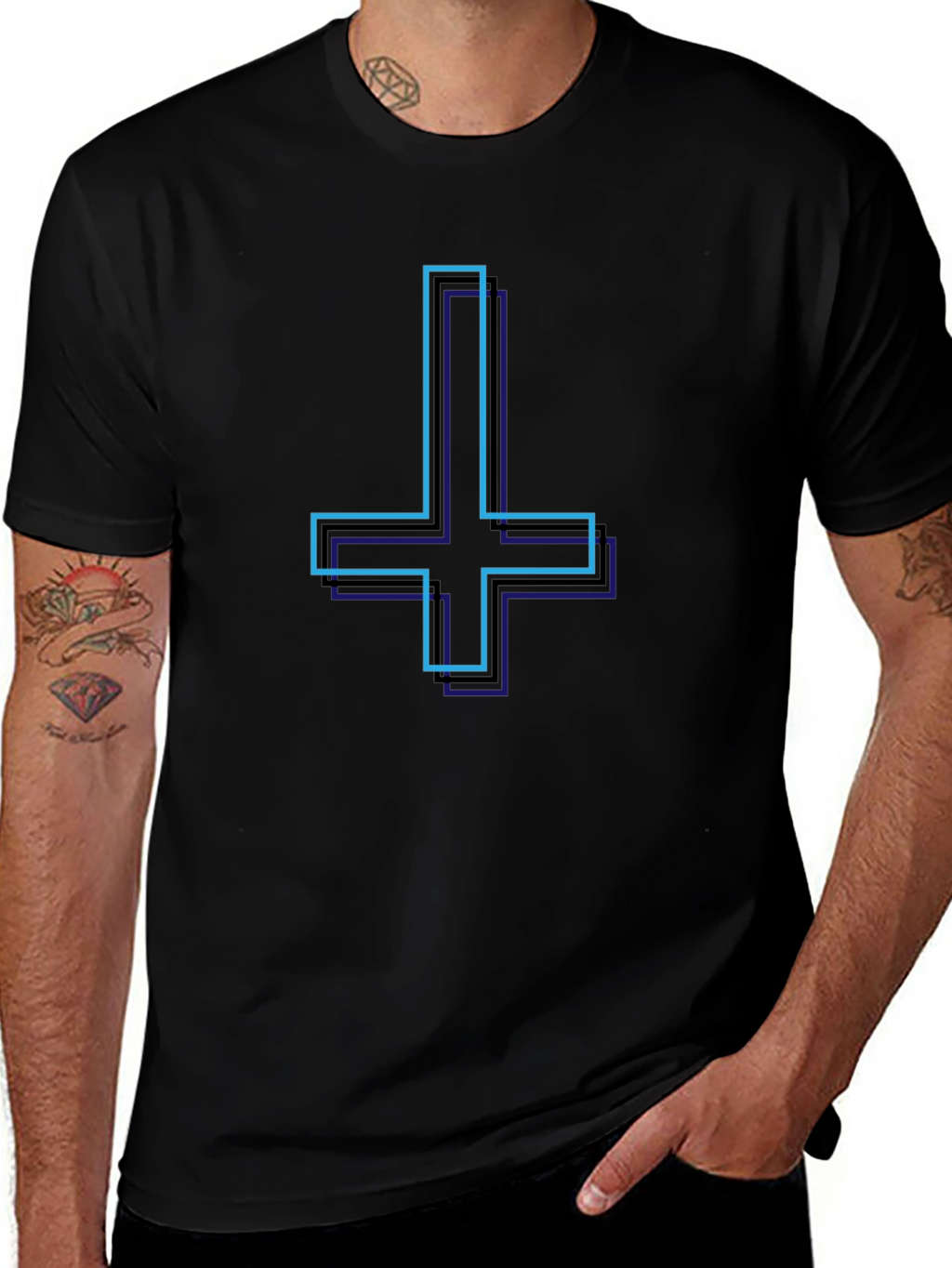Inverted Cross Graphic Tee - Stylish Black T-Shirt