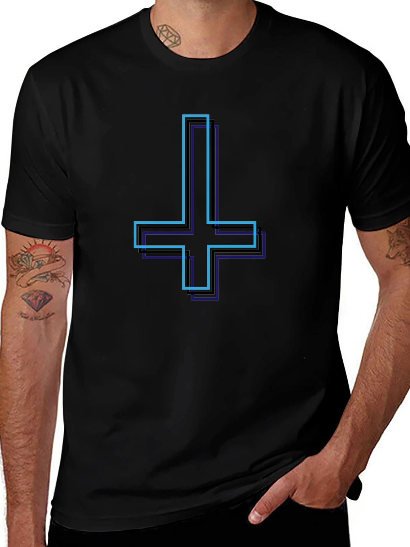 Inverted Cross Graphic Tee - Stylish Black T-Shirt