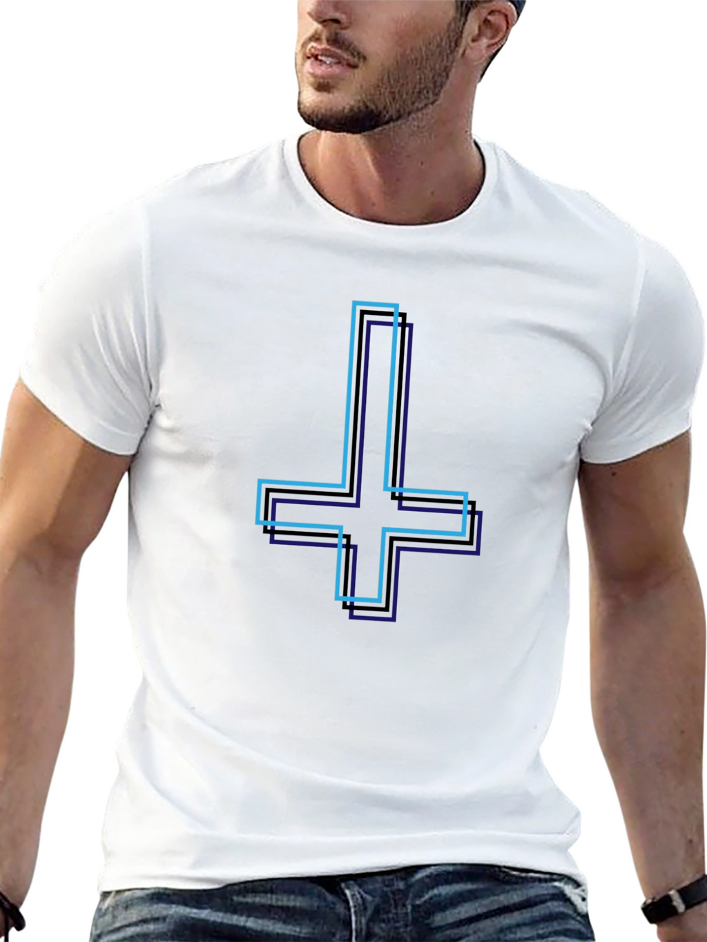 Inverted Cross Graphic Tee - Stylish Black T-Shirt