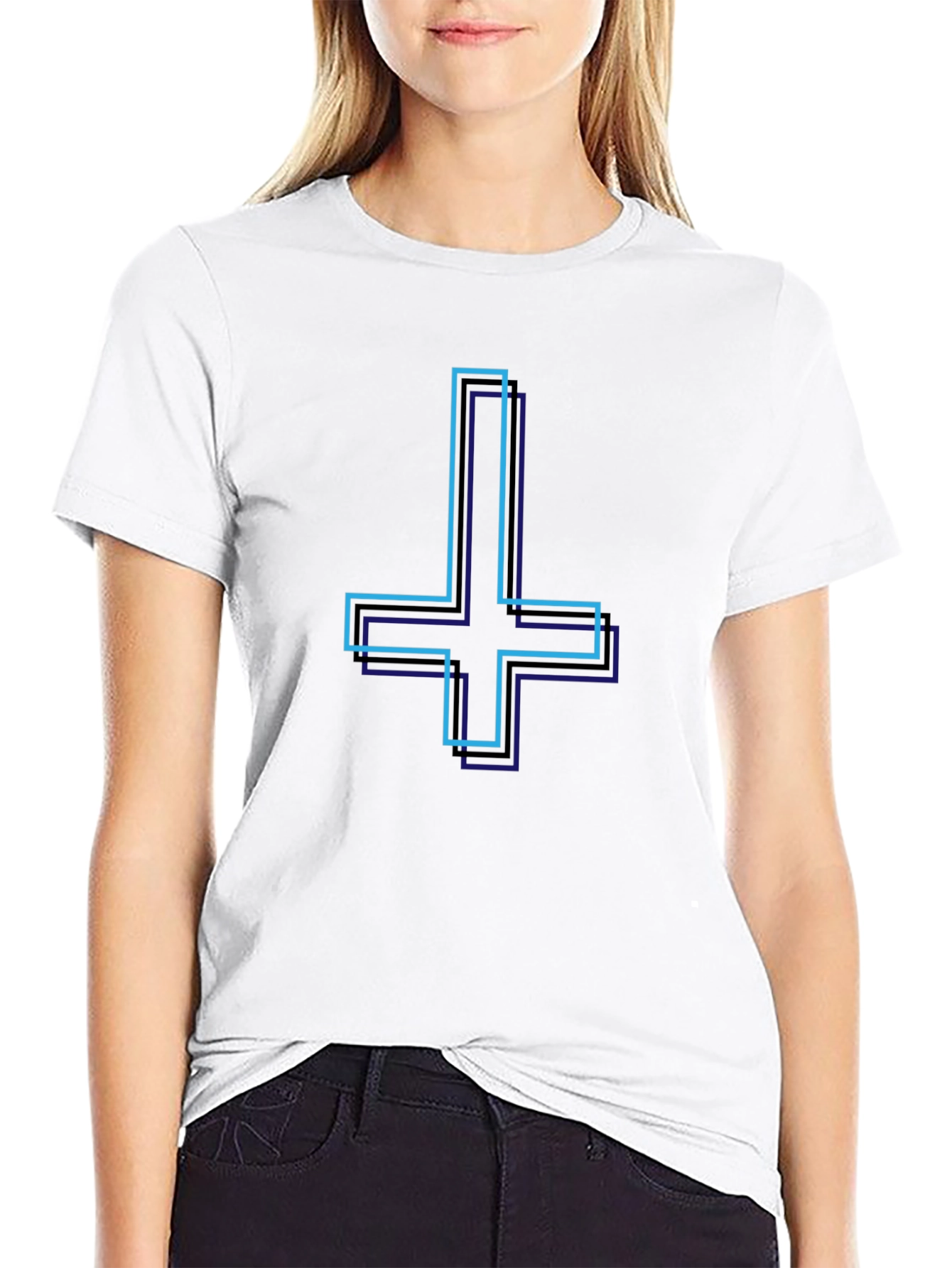 Inverted Cross Graphic Tee - Stylish Black T-Shirt