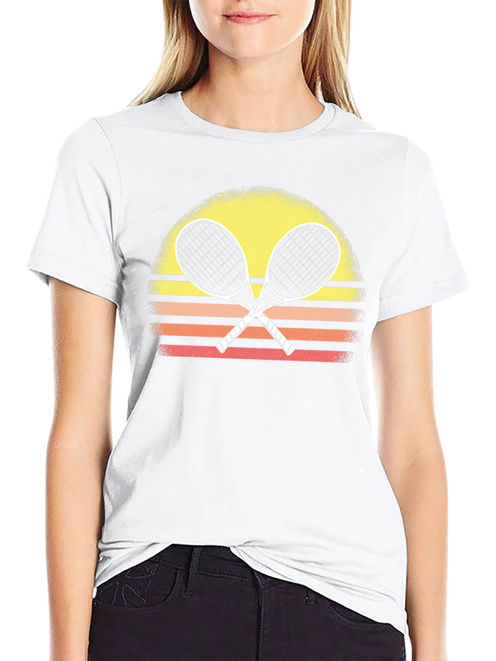 Retro Tennis Racquet T-Shirt Sunset Design
