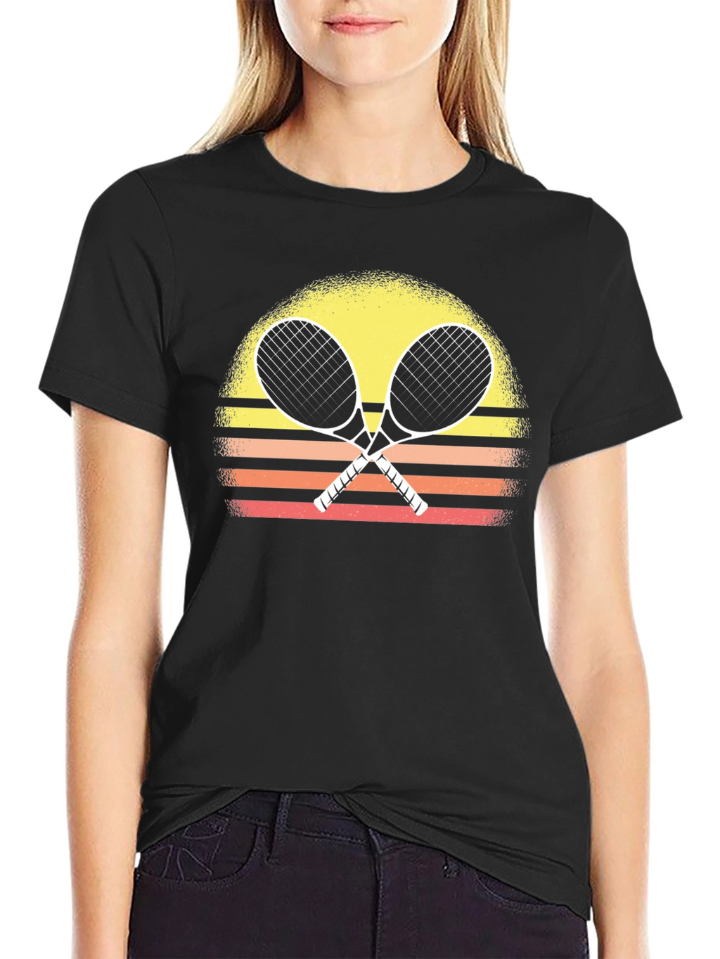 Retro Tennis Racquet T-Shirt Sunset Design