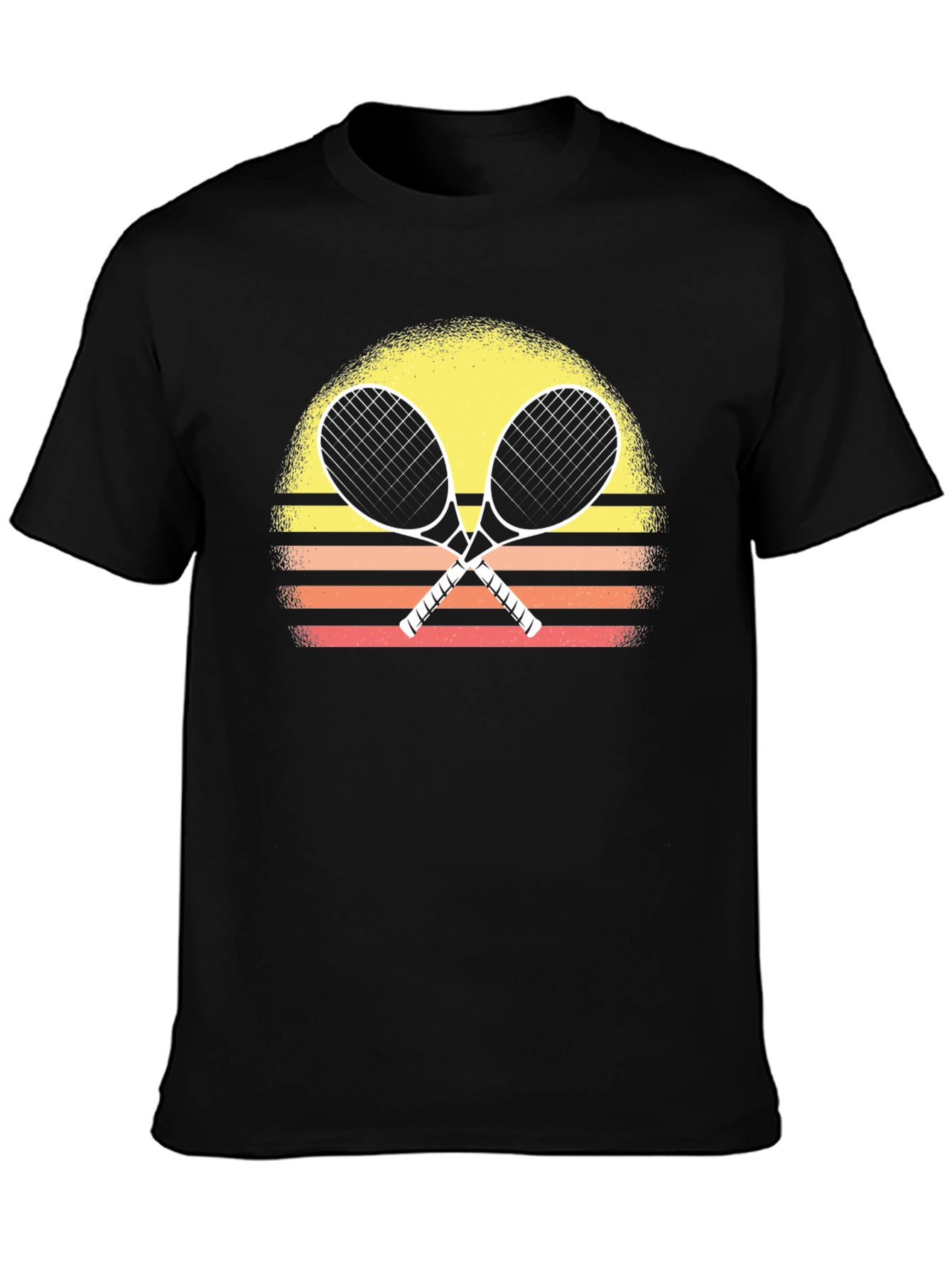Retro Tennis Racquet T-Shirt Sunset Design