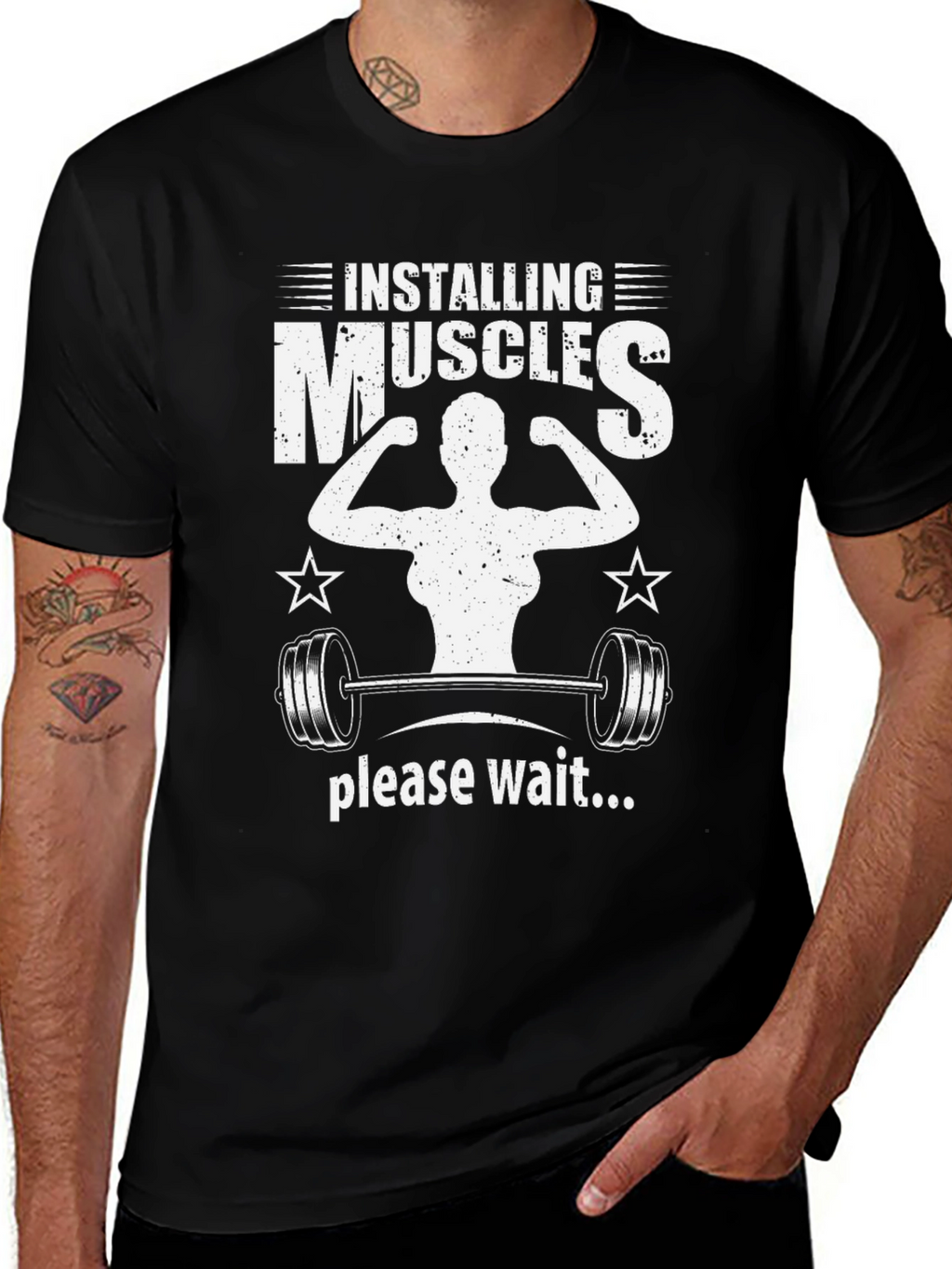 Installing Muscles Black Graphic T-Shirt