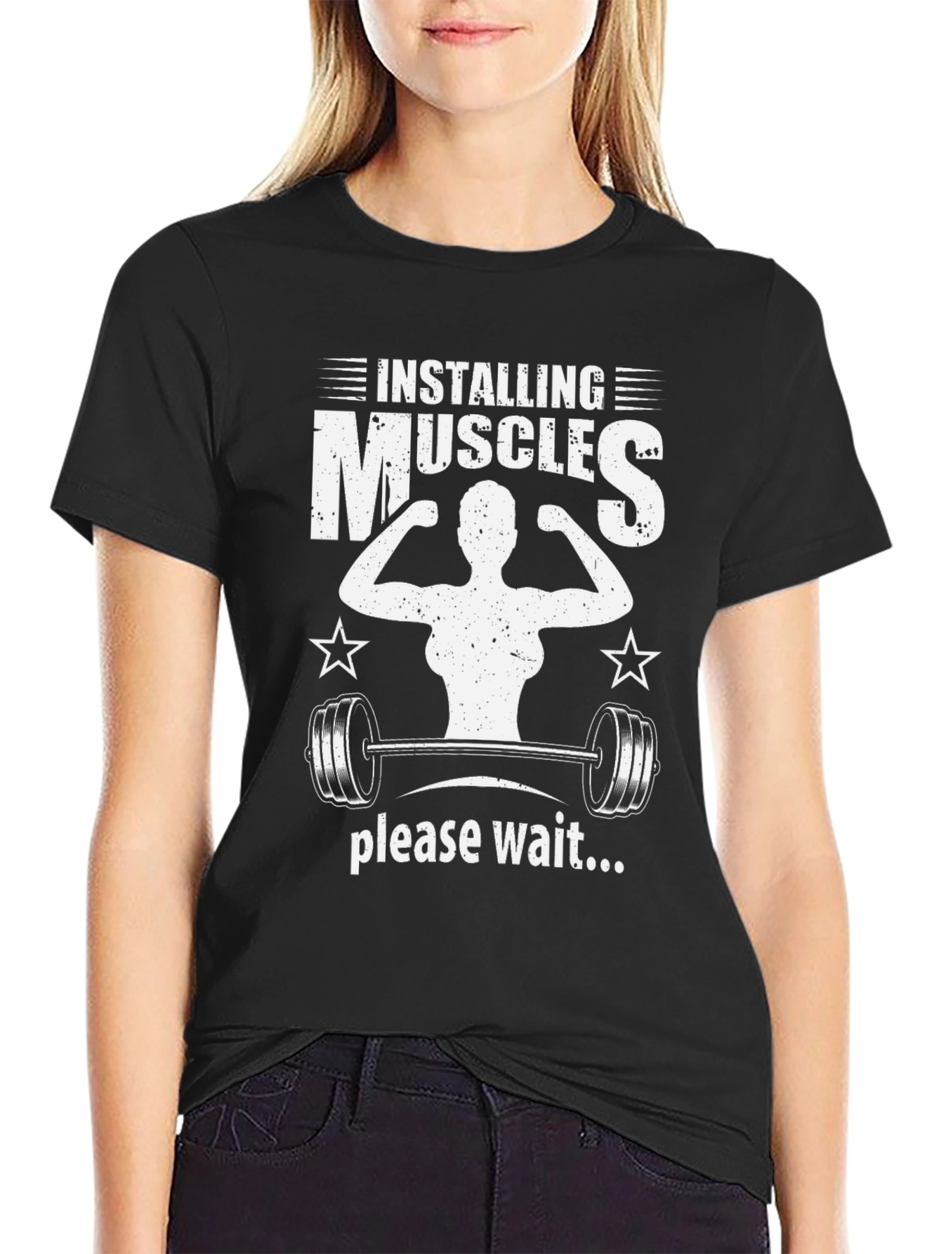 Installing Muscles Black Graphic T-Shirt